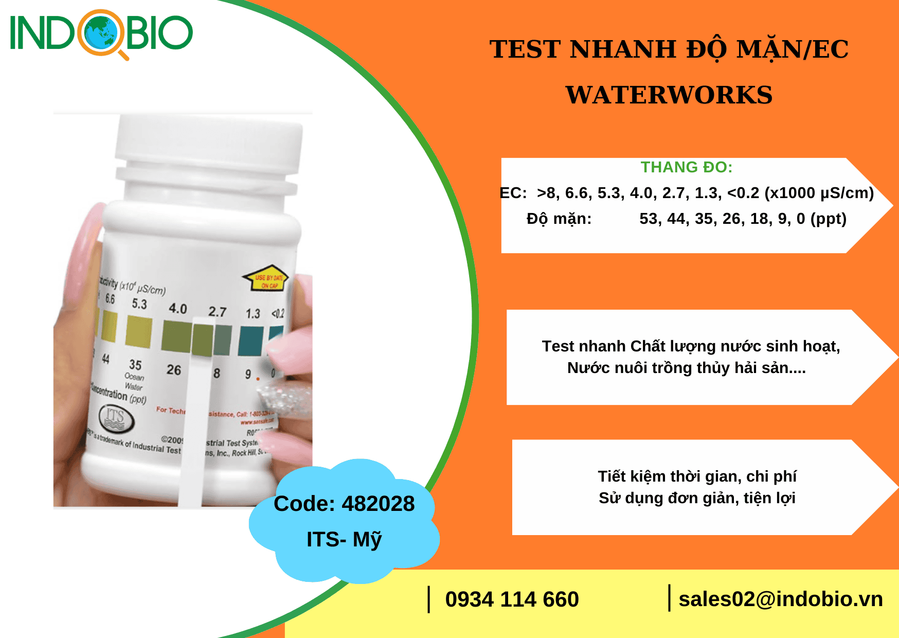 QUE TEST NHANH ĐỘ MẶN VÀ ĐỘ DẪN ĐIỆN (EC) TRONG NƯỚC WATERWORKS 482028 (50 TEST/HỘP)